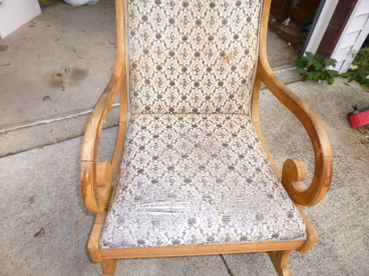 q any hope to clean up this chair, cleaning tips, fabric cleaning, painted furniture, reupholster, Showing the condition of the seat and hoping it can be repaired