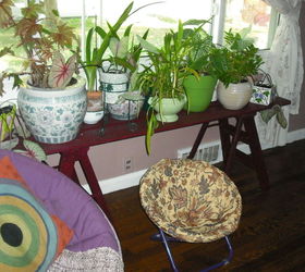 q i am bringing many plants indoors this fall i have few windows, container gardening, gardening, home decor, plant care, used boards on stepstools to build shelves for this window