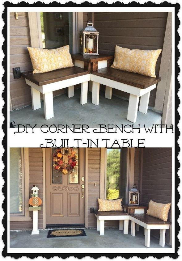 diy corner bench with built in table, diy, outdoor furniture, painted furniture, rustic furniture, woodworking projects