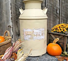 vintage autumn milk can, crafts, repurposing upcycling, seasonal holiday decor