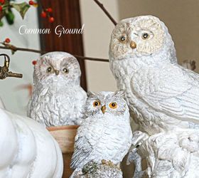 snow owls on the mantel, chalk paint, crafts, fireplaces mantels, seasonal holiday decor, Snow Owls