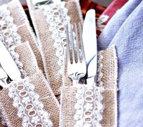 burlap and lace silverware pockets, crafts
