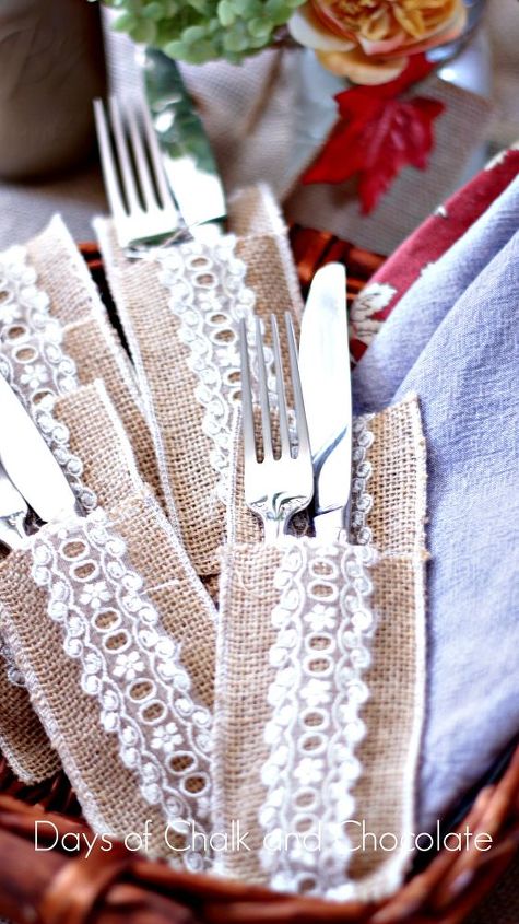 burlap and lace silverware pockets, crafts
