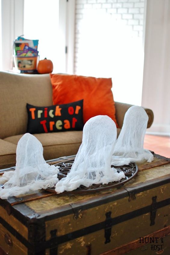 the easiest cheesecloth ghosts, crafts, halloween decorations, seasonal holiday decor