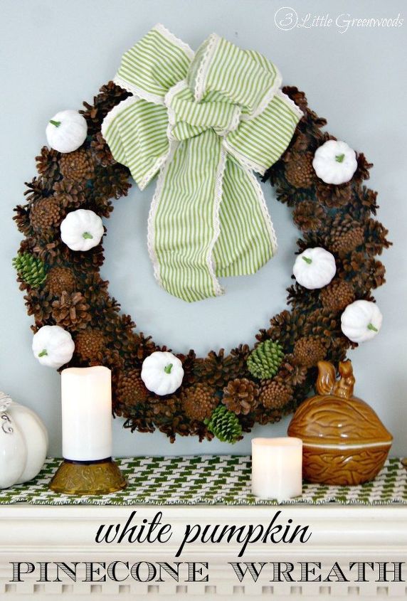 white pumpkin pinecone wreath, crafts, seasonal holiday decor, wreaths