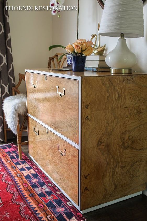 restored mid century burlwood cabinet with a modern touch, painted furniture