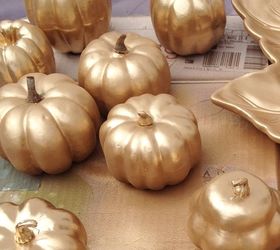 golden fall pumpkins, chalk paint, crafts, seasonal holiday decor