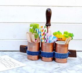 upcylce tin cans and old jeans into a handy caddy, crafts, repurposing upcycling, Used as a picnic caddy