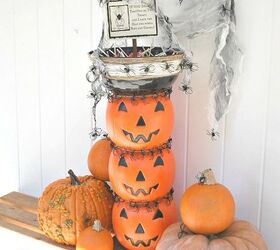 stacked jack o lantern candy bowl topiary, crafts, repurposing upcycling, seasonal holiday decor