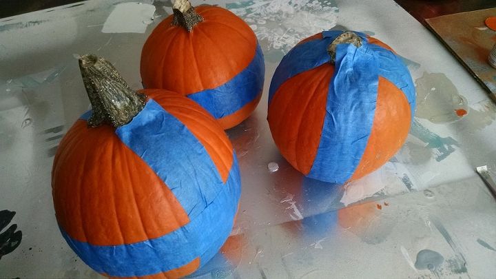non traditional pumpkins, crafts, seasonal holiday decor, Taped off general areas to paint