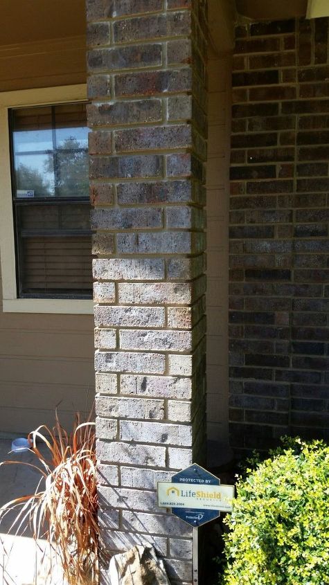 how do we clean water stained exterior bricks, Same as the other photo These bricks should be red Help