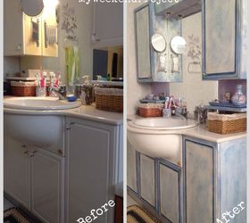 bathroom cabinets makeover with chalk paint, bathroom ideas, chalk paint, painting, Before and After the chalk paint makeover