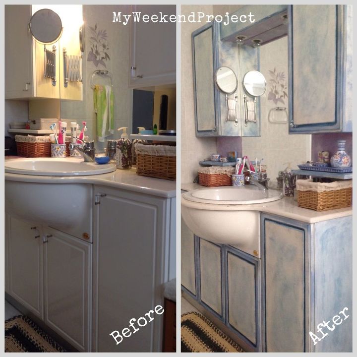 bathroom cabinets makeover with chalk paint, bathroom ideas, chalk paint, painting, Before and After the chalk paint makeover