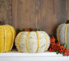 yarn wrapped pumpkins, crafts, seasonal holiday decor