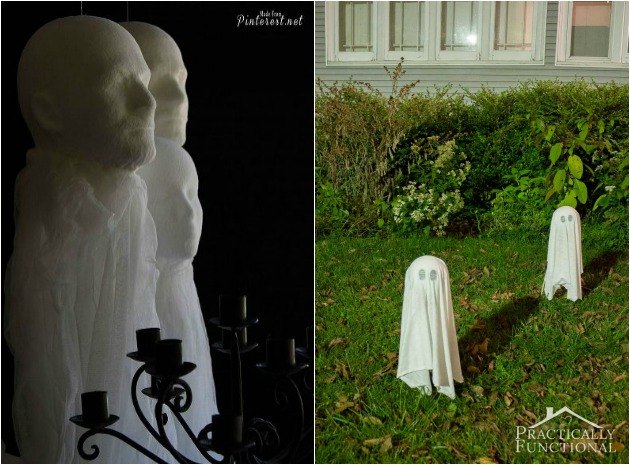 guia do projeto como fazer fantasmas de halloween realmente assustadores, Imagens via Made From Pinterest e Praticamente Funcional