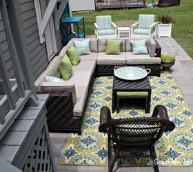 a paver patio installation, concrete masonry, landscape, outdoor furniture, outdoor living, patio