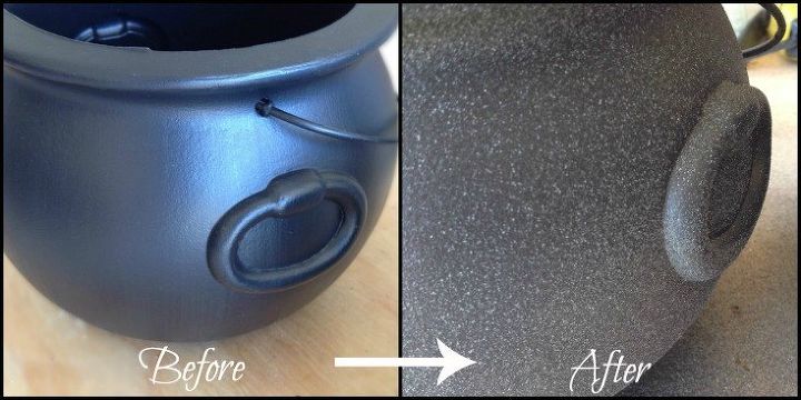 turn 0 97 plastic cauldron into a stone planter, crafts, repurposing upcycling