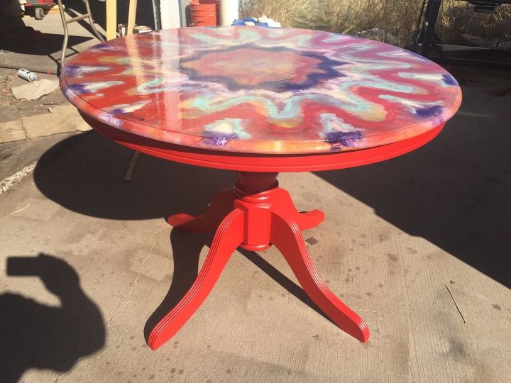 ordinary oak table turned into a kalidescope spitchallenge, painted furniture, repurposing upcycling, woodworking projects