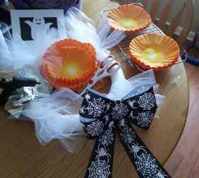 coffee filter halloween wreath, crafts, halloween decorations, seasonal holiday decor, wreaths, A styrofoam ring and some tule glue gun a bow