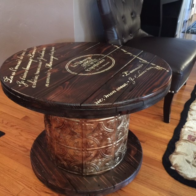 i had a vision for this old cable spool, painted furniture, repurposing upcycling, The finished product