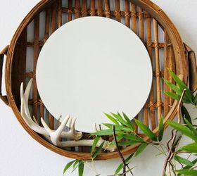bamboo basket mirror, crafts, home decor, repurposing upcycling, rustic furniture, wall decor