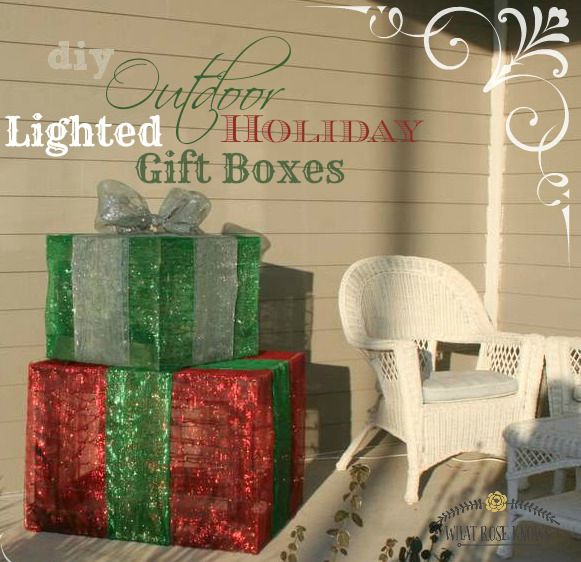 outdoor lighted holiday gift boxes, christmas decorations, crafts, seasonal holiday decor