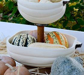 diy pumpkin tiered tray, crafts, how to, seasonal holiday decor, thanksgiving decorations