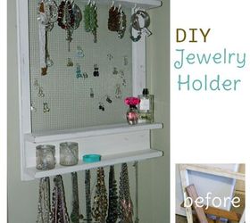 repurposed jewelry organizer made from an old window shelf, crafts, organizing, repurposing upcycling, wall decor