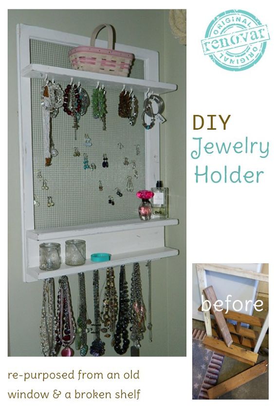 repurposed jewelry organizer made from an old window shelf, crafts, organizing, repurposing upcycling, wall decor