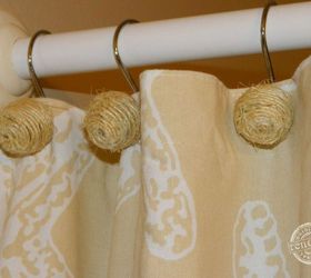 how to make beachy twine covered shower curtain rings, bathroom ideas, crafts, home decor, how to, small bathroom ideas