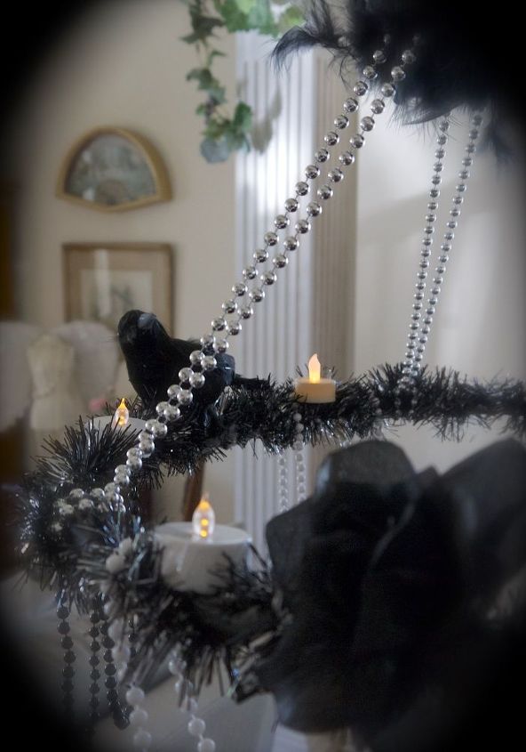 halloween raven chandelier, crafts, halloween decorations, lighting, repurposing upcycling, seasonal holiday decor