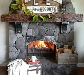 light up a cozy fall fireplace with an illuminated cabin resort sign, crafts, fireplaces mantels, living room ideas, repurposing upcycling, seasonal holiday decor, woodworking projects