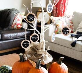 thankfulness tree for fall, chalkboard paint, crafts, seasonal holiday decor, thanksgiving decorations