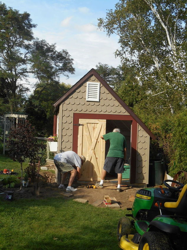 the cutest potting shed ever, diy, gardening, home improvement, outdoor living, woodworking projects, Double doors for tractor entrance