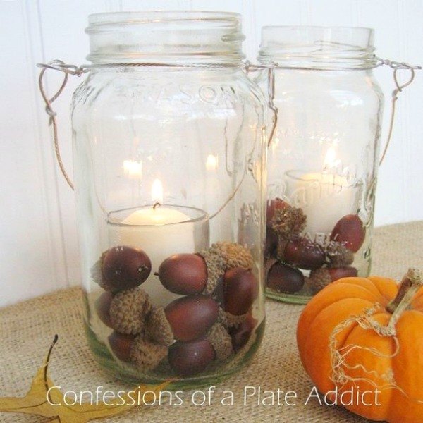 s 9 things you never knew you could do with a handful of acorns, repurposing upcycling, seasonal holiday decor, Pottery Barn Inspired Candles