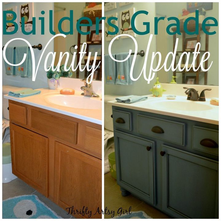builders grade teal bathroom vanity upgrade for only 60, bathroom ideas, chalk paint, painted furniture, small bathroom ideas