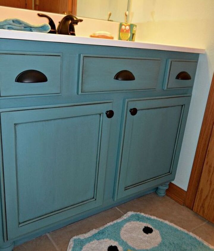 Builders Grade Teal Bathroom Vanity Upgrade For Only 60