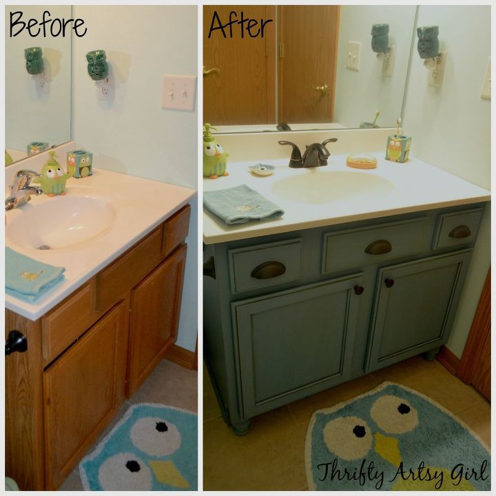 builders grade teal bathroom vanity upgrade for only 60, bathroom ideas, chalk paint, painted furniture, small bathroom ideas