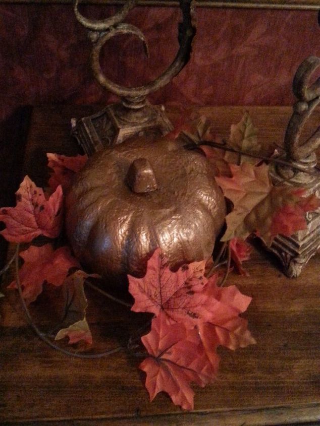 dollar tree pumpkin makeover, crafts, seasonal holiday decor, With some Dollar Tree fall leaves
