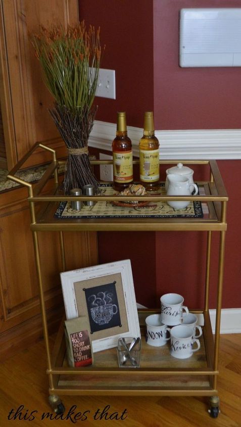 create a welcoming coffee cart, seasonal holiday decor, thanksgiving decorations