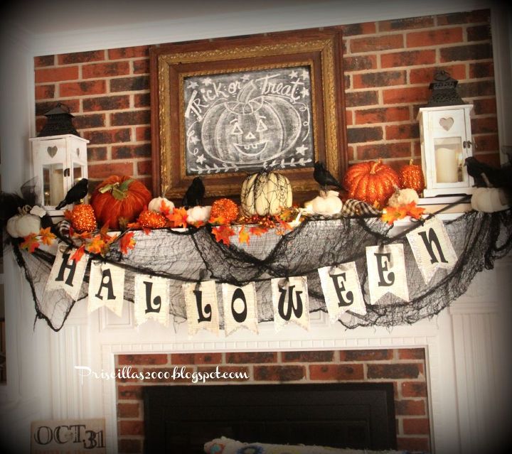 halloween on the mantel, fireplaces mantels, halloween decorations, seasonal holiday decor