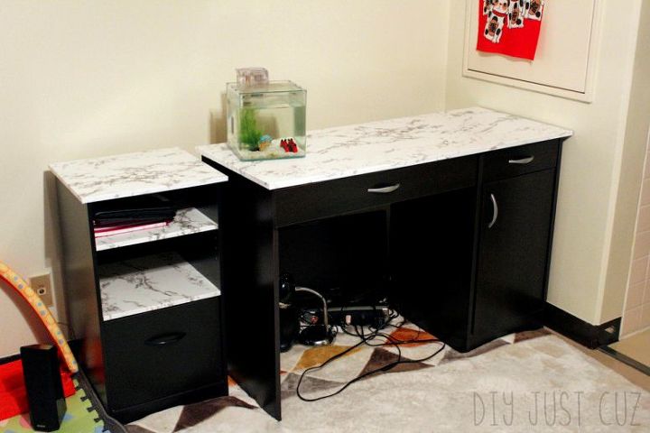 how we knocked off a 699 marble desk for 80 secret ingredient, diy, home office, painted furniture, repurposing upcycling