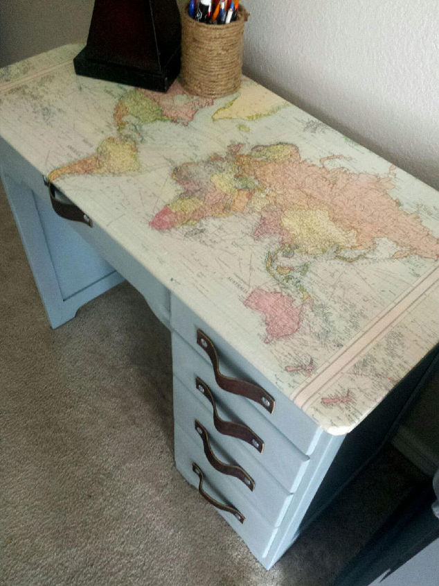 Diy Decoupage World Map Desk Hometalk Diy Decoupage World Map Desk Painted Furniture