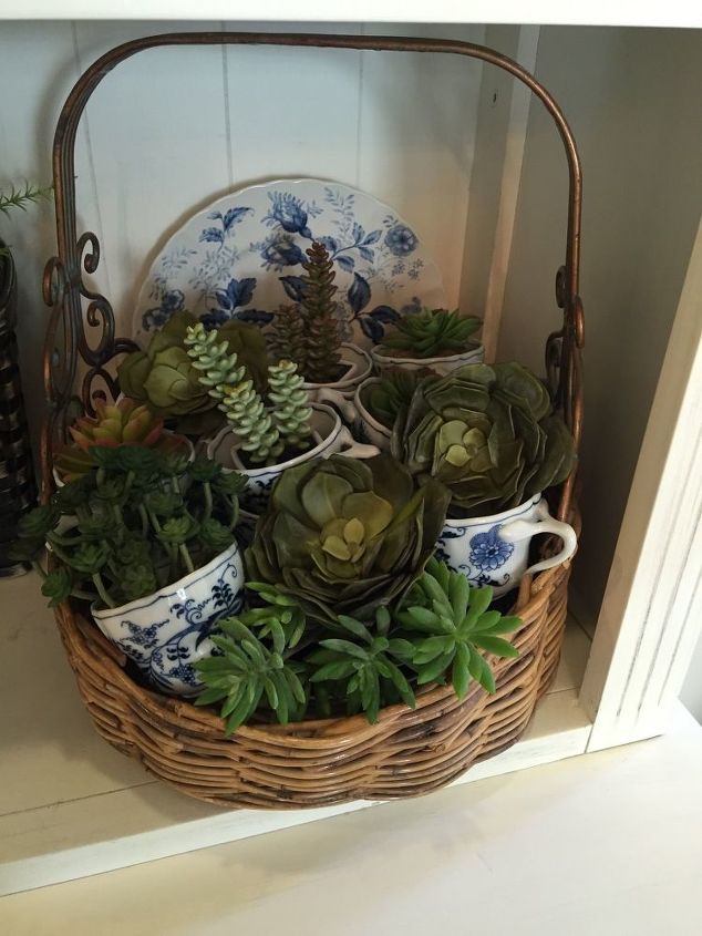 vintage tea set succulent arrangement, home decor, succulents
