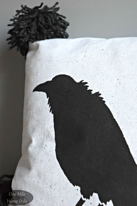 halloween crow stenciled pillow, crafts, halloween decorations, seasonal holiday decor