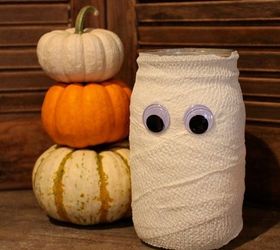 halloween mummy mason jar, crafts, halloween decorations, mason jars, repurposing upcycling, seasonal holiday decor