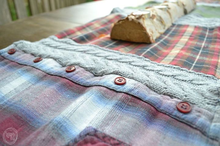 cozy table runner with old flannel shirts and sweaters, crafts, home decor, repurposing upcycling, seasonal holiday decor, thanksgiving decorations