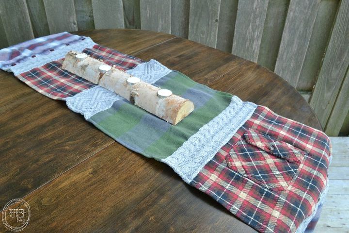 cozy table runner with old flannel shirts and sweaters, crafts, home decor, repurposing upcycling, seasonal holiday decor, thanksgiving decorations