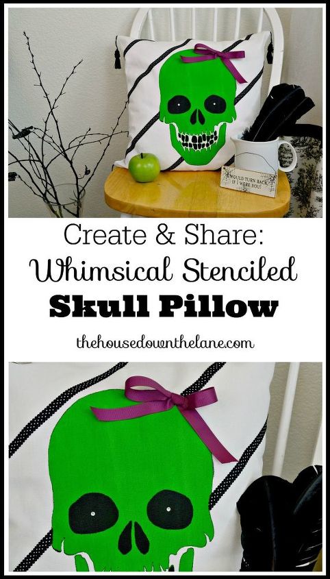 whimsical stenciled skull pillow createandshare, crafts, halloween decorations, seasonal holiday decor