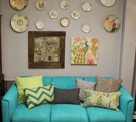 i spray painted a sofa, living room ideas, painted furniture, reupholster